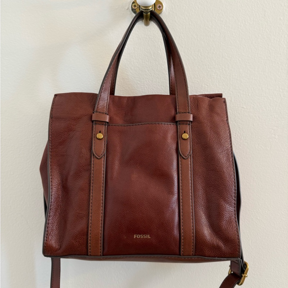 Fossil Rich Brown Leather Kingston Crossbody Handbag